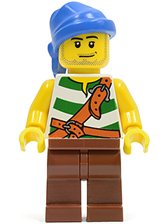 LEGO Minifigure-Pirate Green / White Stripes, Reddish Brown Legs, Blue Bandana-Pirates / Pirates II-pi133-Creative Brick Builders